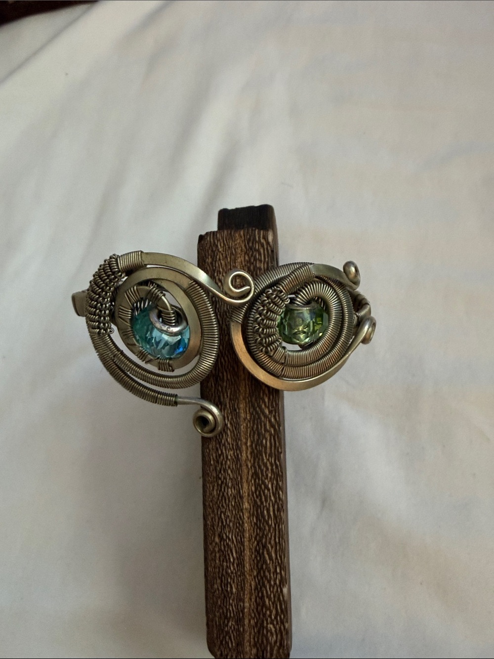 Artisan Wire-Wrapped Bracelet with Blue and Green Crystals